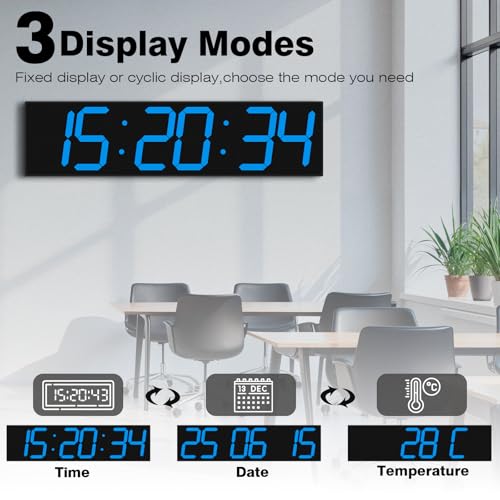 CHKOSDA Digital Wall Clock with Large Display, 28.4‘’LED 6-Digit Large Clock with Adjustable Brightness, Multifunction Digital Timer with Countdown and Stopwatch (Blue) - color: Blue
