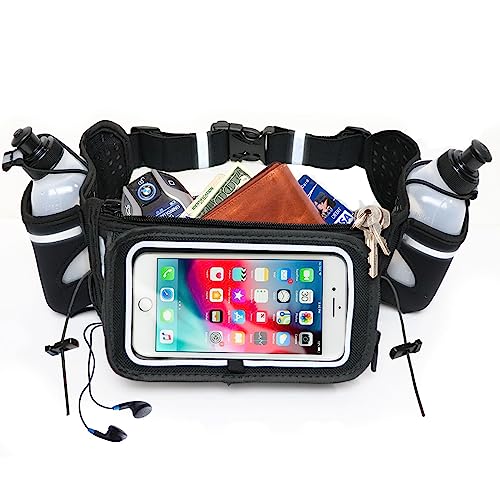 No.1 Hydration Belt by Runtasty - Premium Running Fuel Belt w/2 BPA-Free 10 oz Water Bottles, Tilt-Up Pocket w/Touchscreen-Ready Cover - Fits All iPhones, Runners Ebook & No-Bounce Design - color: Stylish Black