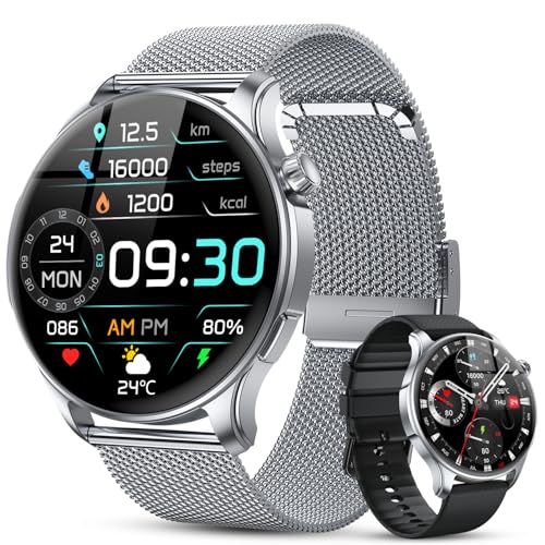 Smart Watch for Men Women Fitness: Make Answer Call Running Digital Mens Watches Waterproof Smartwatch Android Phone iPhone Samsung Compatible Heart Rate Sleep Monitor - color: Silver