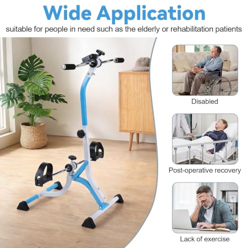 Pedal Exercise Bike, Adjustable Height Under Desk Exerciser for Seniors Leg and Arm Physical Therapy, Smooth Resistance Fitness Equipment with LCD Display for Home Workout