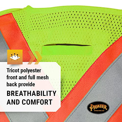 Pioneer Hi Vis Tear-Away Mesh Back Safety Vest for Men - Reflective Tape, 4 Pockets - Construction, Traffic, Security - Yellow - color: Hi-vis Yellow/Green, size: 4X-Large