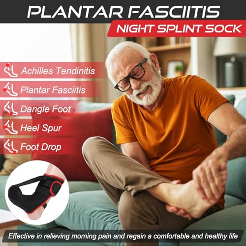 Plantar Fasciitis Night Splint Sock: Soft Plantar Fasciitis Brace with Arch Support for Sleeping Achilles Tendonitis Foot Drop Heel Pain - Plantar Fasciitis Relief for Women and Men Black-Red (Medium) - color: Black Red-Medium