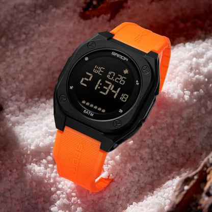 FANMIS Men's Digital Sports Watch Big Face Stopwatch Outdoor Rubber Strap - color: Orange