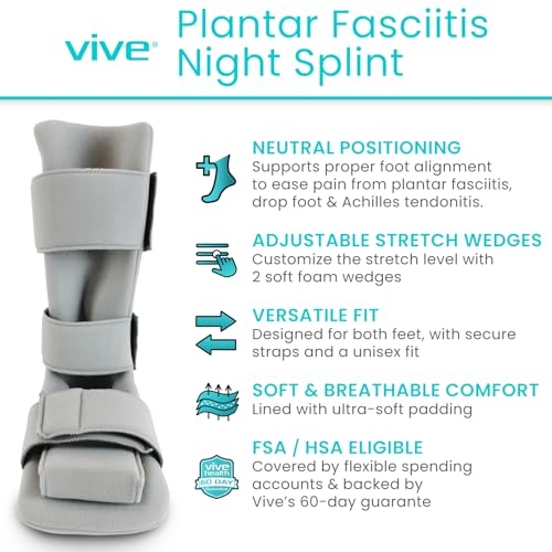 Vive Plantar Fasciitis Night Splint Plus Trigger Point Stretch Wedges - color: Gray, size: Medium