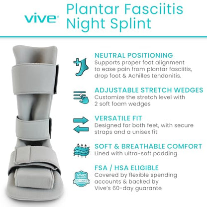 Vive Plantar Fasciitis Night Splint Plus Trigger Point Stretch Wedges - color: Gray, size: Medium