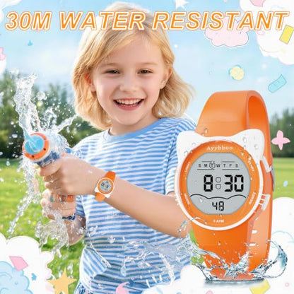 Kids Waterproof Watch 7 Color Light Alarm - color: Orange