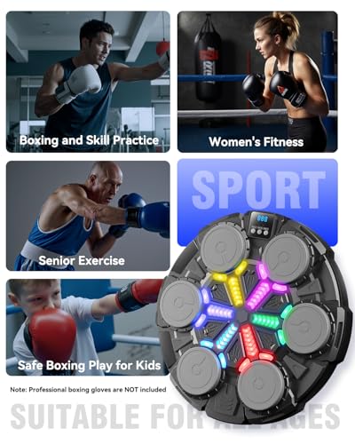 Music Punching Machine, Boxing Trainer with Rhythm Lights - color: Black