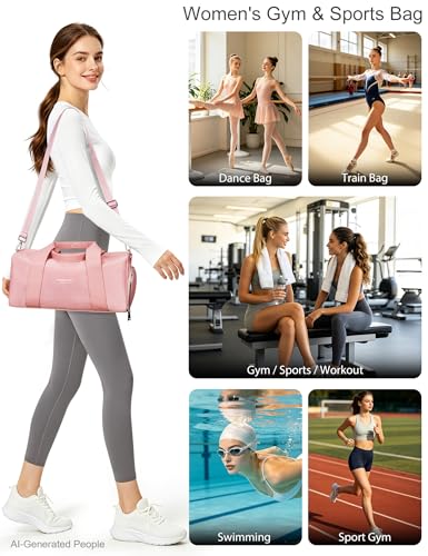 16" Gym Bag for Women,with Shoes Compartment and Waterproof Pocket(Pink) - color: Pink, size: 16" Small Size