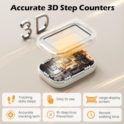 3D Pedometer for Walking, Accurate Digital Step Counter with Removable Lanyard, Fitness Tracker for Daily Activity Step & Sport Time Data-10-Step Smart Calibration - color: Off-white