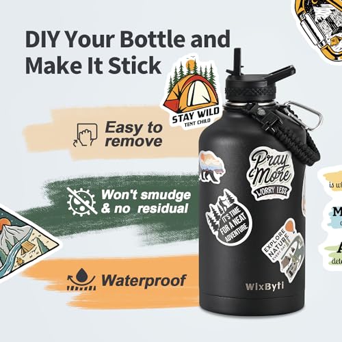 WixByti One Gallon Insulated Water Bottle, Stainless Steel 128oz Water Jug - color: Black, size: 128 Ounces