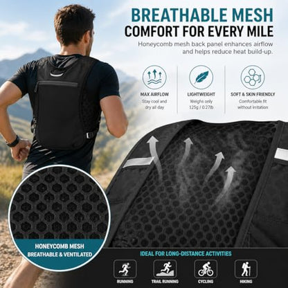Running Vest for Women & Men, Hydration Vest with Water Bottle Holder and Zipper Phone Pocket, Lightweight Breathable Reflective Running Vest for Marathon. - color: Black