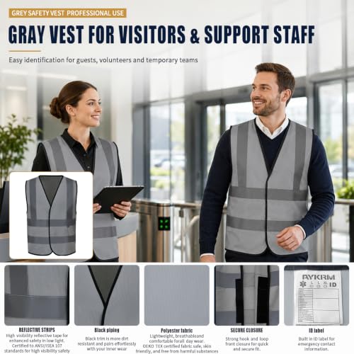 AYKRM 12 colour High visibility viz vest hi vis viz reflective work construction safety vest (XS-8XL) - color: Grey, size: Small