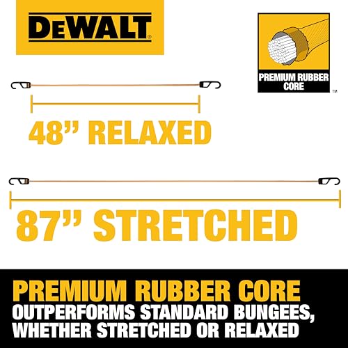 DEWALT 48" Premium Round Bungee Cords, Interlocking Quick-Pull Notch, 4-PK - size: 48"