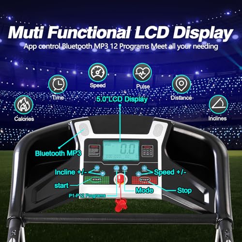 Treadmills for Home with Incline, 16in Wide Belt, App, Bluetooth, 8.5 MPH Walking Pad Treadmill Running Machine 330 Lbs Capacity, Pulse Heart Rate Sensor, 3.5HP Quiet Brushless Motor - color: GREEN