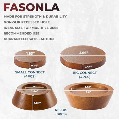 Bed Risers, Furniture Risers (Set of 8-Height 1") Can be Adjusted to 2'' 3''or 4'', Lifts Furniture Risers, Solid Natural Wood Risers, Non-Slip Recessed Hole (Light Brown Color) - color: Light Brown Color