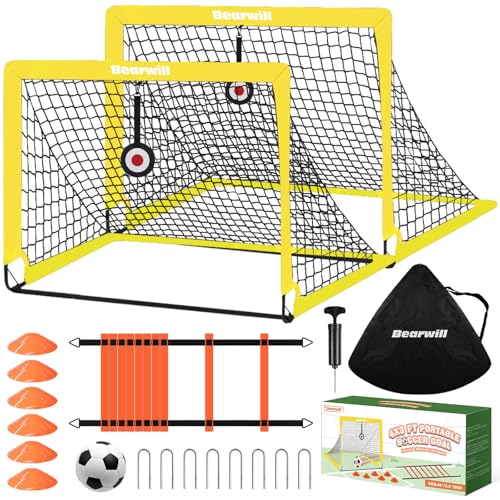 Bearwill Soccer Goal, Kids Soccer Goals for Backyard Set of 2 - color: Yellow