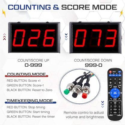 Relaxweex Two-Digit LED Digital Counter Lap Timer Wall Mounted Digital Lap Counter for Swimming Countdown/up 4 Inch High Swim Supplies with Buttons Remote and Alarm Beep - style: Three-digit