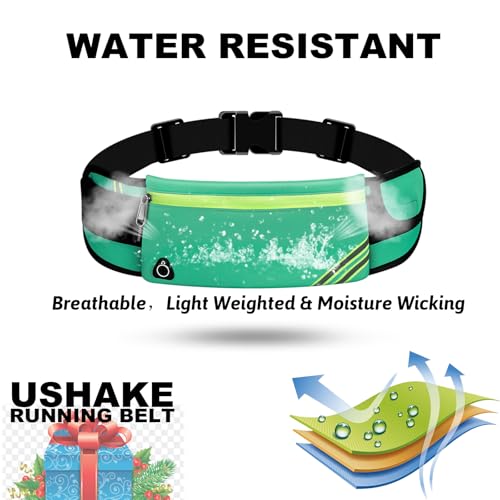 USHAKE Running Belt Fanny Pack for Women & Men, Phone Holder Waist Bag - color: Mint Blue