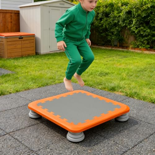 Square Kids Trampoline Bounce Board Indoor Outdoor Balance Toy Orange