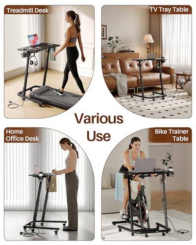 Adjustable Height Standing Desk for Walking Pad, Treadmill Desk with Wheels - color: Black