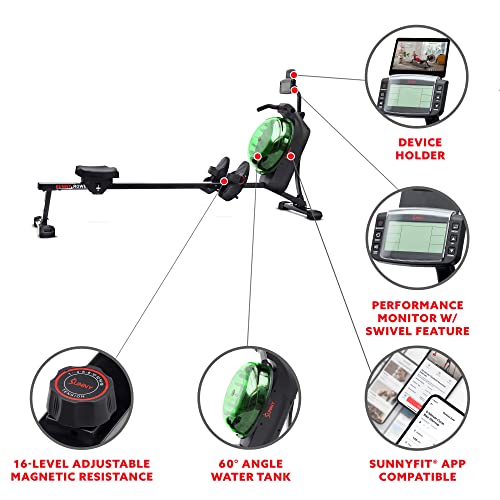 Sunny Health & Fitness Smart Hydro + Magnetic Dual Resistance Water Rower - color: Green