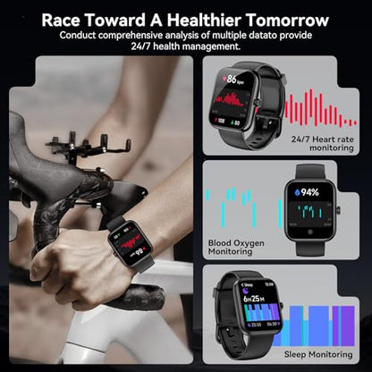 Smart Watch with Alexa Built-in, 1.83" HD Touchscreen Fitness Tracker, Bluetooth Notifications/Calls, IP68 Waterproof, 120+ Sport Modes, 24/7 Heart Rate & Sleep Monitor for iPhone Android iOS (Black) - color: Black