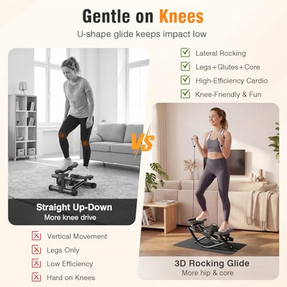 COKTIK Rock Stepper, Side Steppers for Exercise at Home | 350 LBS Weight Capacity, Noise-Reducing & Portable Rocker Exercise Equipment with Resistance Bands & Non-Slip Mat - color: Black