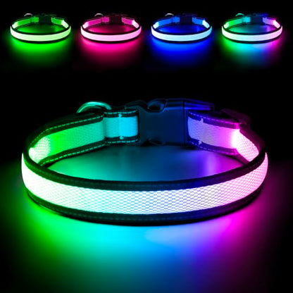 Flashseen Multicolor LED Light Up Dog Collar, RGB 9-Mode, USB Rechargable - color: White, size: Small