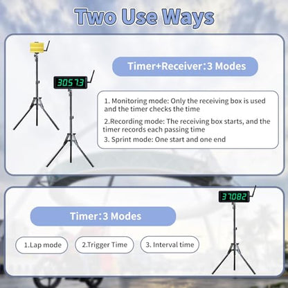 Wireless Laser Timer for Sprints with High Tripod & Battery Powered,Track Timer System for Race Clock,Sprint Timing System for 40 60 Track Yard Dash,Electronic Stopwatch for Speed Training