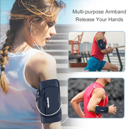 Running Armband Phone Holder, Running Phone Holder for iPhone 13 14 15 16 Pro Max Samsung, Adjustable Elastic Phone Armband, 2 Pockets Cell Phone Holder for Walking Workout Under 7.5 Inch（Blue） - color: 01-Blue