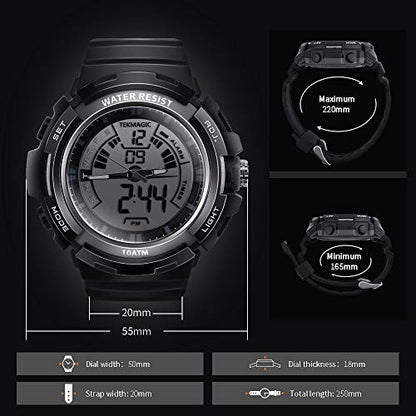 10 ATM Waterproof Sports Diving Watch 100m Underwater Men Boys Swimming Watch with Stopwatch, Chronograph, Alarm, Calendar, Timer Countdown and Dual Time Zone Display