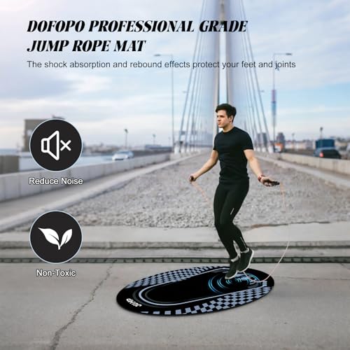 Jump Rope Mat Outdoor Indoor,Oval 52'' x 36'' Non-slip Fitness Exercise Mat - color: Black