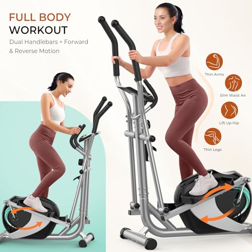 Dripex Elliptical Exercise Machine, Elliptical Machine for Home with 16 Resistance Levels, Quiet & Smooth Magnetic Elliptical Training Machines with 13.2 lb Flywheel, LCD Monitor & Pulse - color: Green