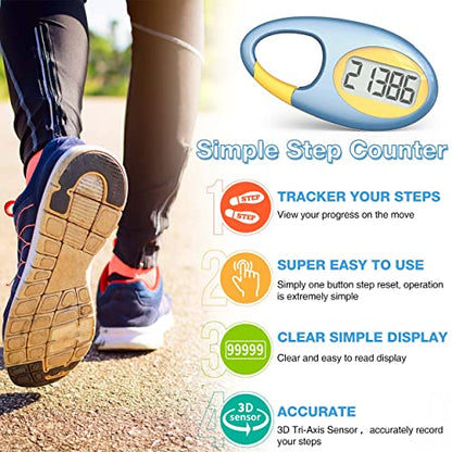Simple 3D Step Counter, Walking Pedometer, Steps Tracker with Neck Lanyard/Carabiner for Men Women Teens Adults Seniors - color: Blue