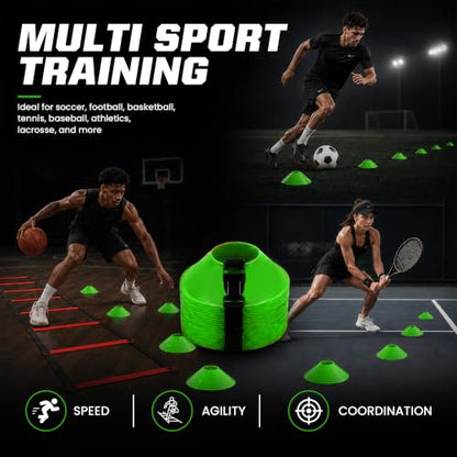 American Challenge Mini Disc Cones, Soccer Cones for Sports, Set of 25 - color: Neon Green (25 mini cones)