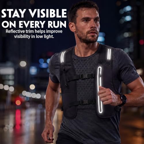 2 Pcs Running Vest for Women Men, Reflective Running Vest with Adjustable Waistband & Phone Pocket, Outdoor Pack Lightweight Breathable Backpack for Marathon Hiking - color: Black, Navy Blue