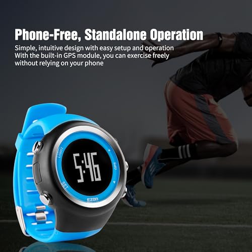 EZON GPS Running Watch with Distance Pace Alarm and Calorie Counter and Stopwatch for Men (Blue) - color: Blue