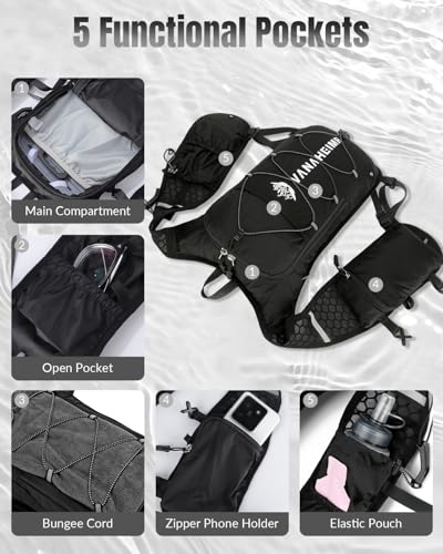 Ultralight Hydraion Running Vest with 2L Water Bladder for Men Women, Waterproof Water Backpack with Zipper Phone Pocket, Multipocket Hydropack Vest for Cycling Running Marathon Jogging, Black