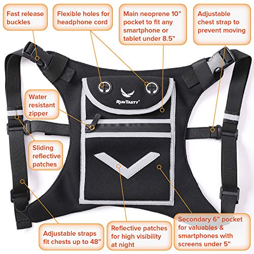 Running Mini Backpack Vest for Men & Women - Hi-viz gear, Holds Valuables, any Phone - Ideal for Fitness, Walking, Cycling! - color: Royal Black