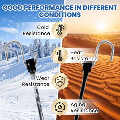 ROBLOCK 21" Rubber Tarp Straps with 150% Max Stretch, 100% EPDM Bungee Cords with Metal Crimped S Hooks, Ideal for Securing Tarps, Cargo, Canvases, Weatherproof (10 Pack) - size: 21 Inch(pack of 10)