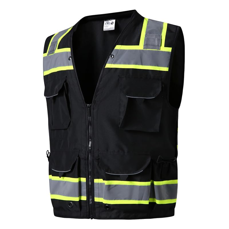 SKSAFETY 12 Pockets Professional level Safety Vest, Class 2 High Visibility Vest, ANSI/ISEA - color: Black, size: 4X-Large