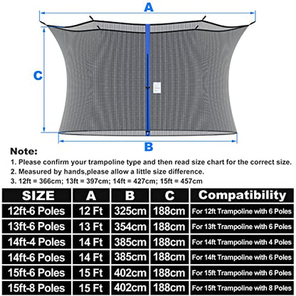 NONMON Trampoline Replacement Safety Net 12ft 13ft 14ft 15ft - size: 13ft 6 pole