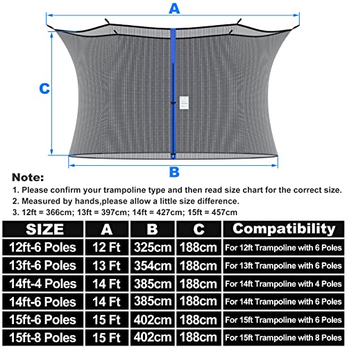 NONMON Trampoline Replacement Safety Net 12ft 13ft 14ft 15ft - size: 14ft 6 pole