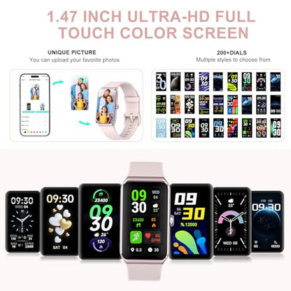 Fitness Tracker, Step Counter with 24/7 Heart Rate, Blood Oxygen Blood Pressure Sleep Monitor, 100+ Sports Modes Smart Watch, Activity Pedometer for Women Men - color: Rose Pink