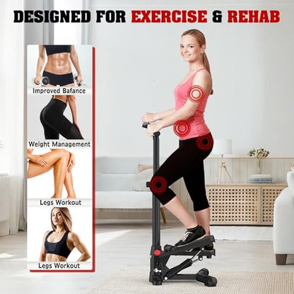 Steppers for Exercise at Home,Mini Stair Stepper with Handlebar and Resistance Bands,Stair Step Workout Machine,Total Body Cardio Equipment, Optional Twist Motion,Non-Slip Pedals – 330 LB Max Weight