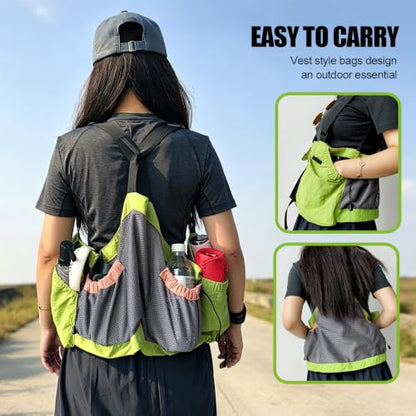 Lightweight Hiking Vest Bag, Multi‑Pocket Adjustable Running Chest Pack, Utility Outdoor Vest Pouch for Women, Men & Kids - color: Green