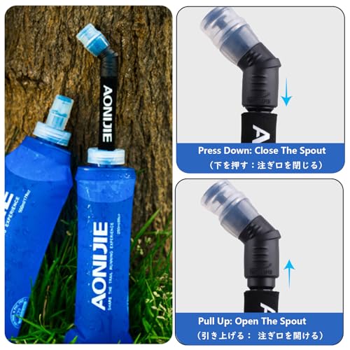 JEELAD Soft Folding Water Bottles TPU Collapsible Flask Hydration Pack Ideal for Running Hiking Cycling Outdoor - color: 250ml / 8.5oz with straw - Pack of 2