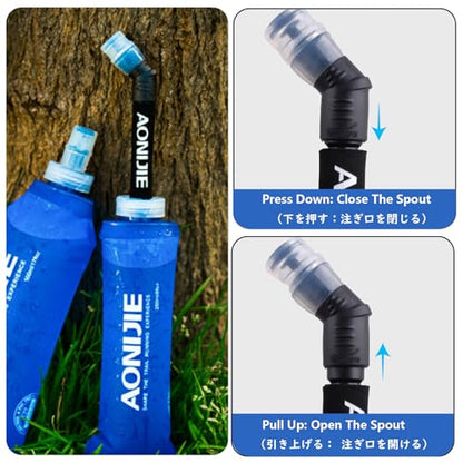 JEELAD Soft Folding Water Bottles TPU Collapsible Flask Hydration Pack Ideal for Running Hiking Cycling Outdoor - color: 500ml / 16.9oz with Straw - Pack of 2