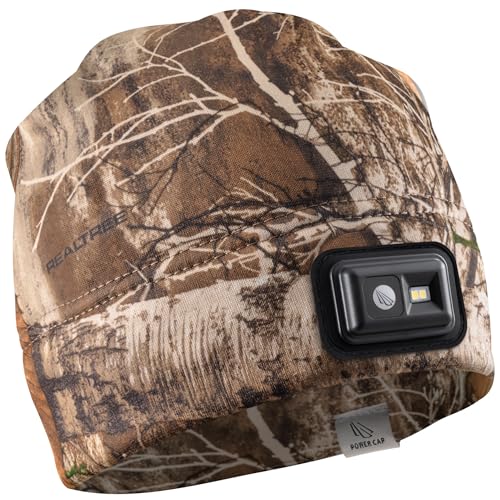 POWERCAP LED Hat Light 150 Lumens Rechargeable Fleece Beanie with Bright Built-in Headlamp Waterproof LED Warm One Size Cap - color: Fleece Realtree Edge Camo