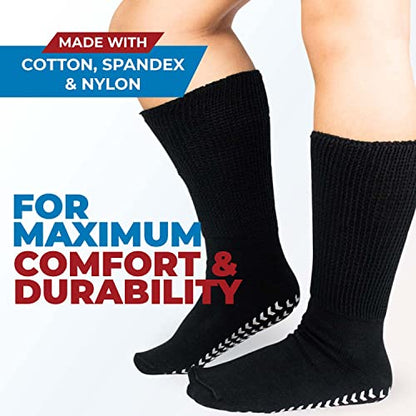 3 Pairs Extra Wide Socks for Swollen Feet - Non Slip Diabetic Socks for Men, Hospital Use - color: Black